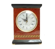 Linden Quartz Mantel Clock Mahogany Piano Finish, Rose Burl Veneer