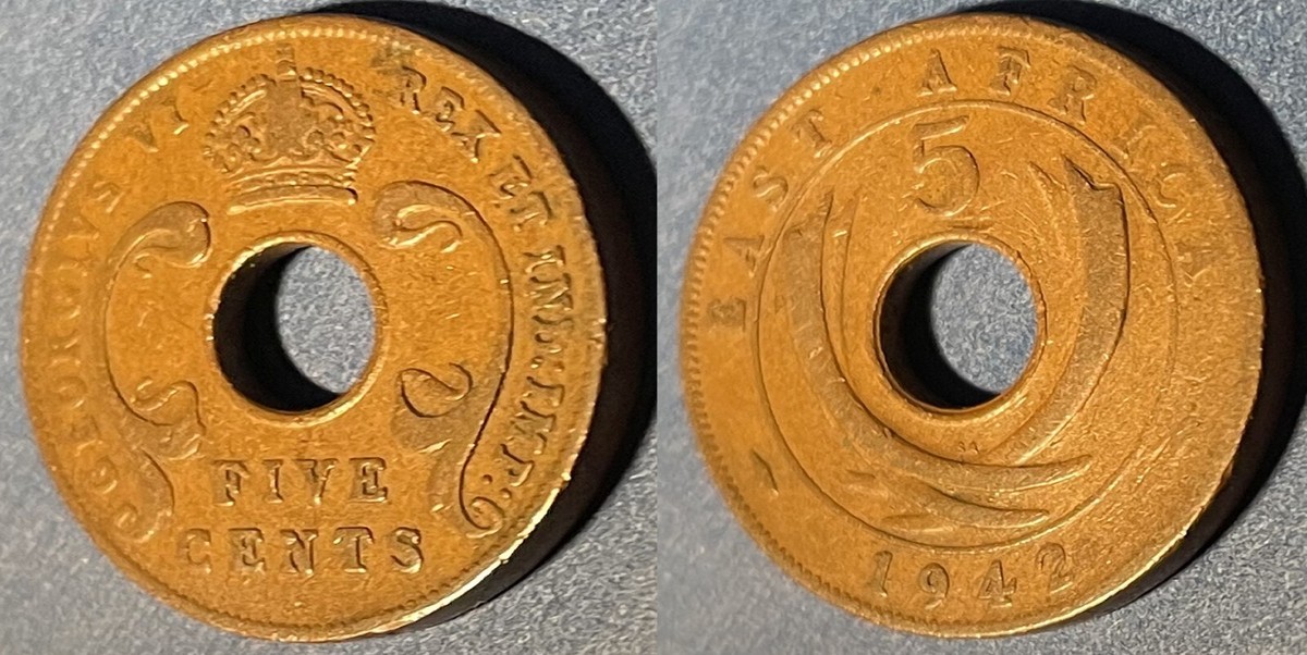 East Africa 1942 SA 5 Cents - George VI KM-25 Bronze VF #97 - US