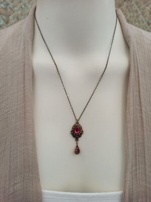 Michal Negrin Necklace Royal Red Marron Crystals Victorian Revival