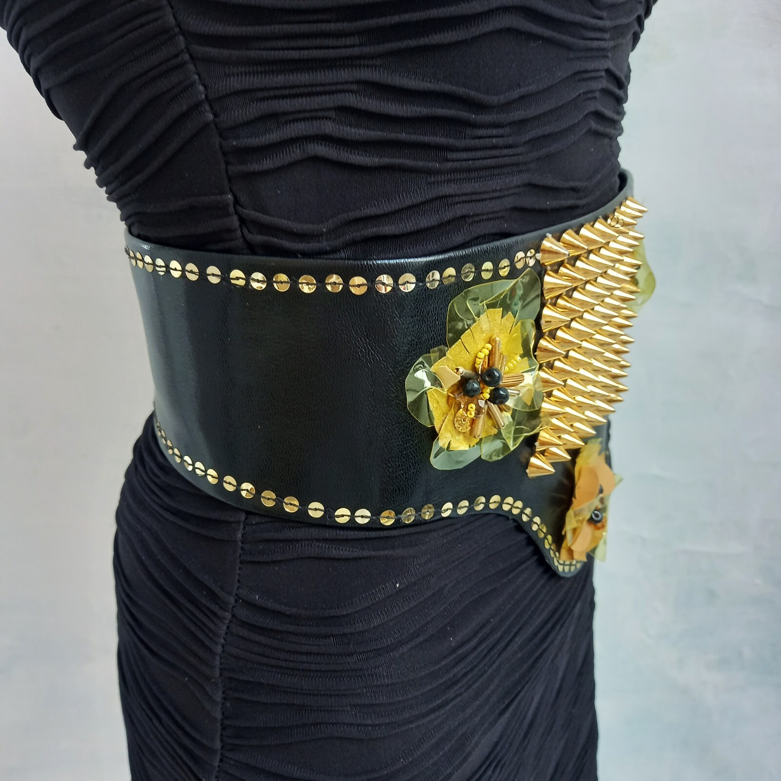 punk corset belt women's gothic metal faux  leather handmade sequins studs beads image 10