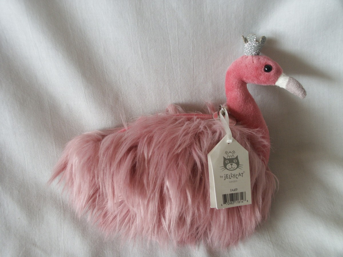 Jellycat Fluffy Fancy Flamingo Coin Purse Zippered Plush New