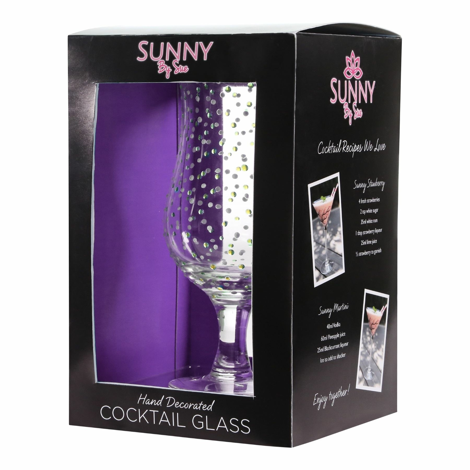 Sunny By Sue Yellow Dots Hurricane Pina Colada Cocktail Glass Hand Painted Gift