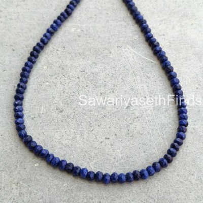 Lapis Lazuli 4mm Rondelle Beaded Necklace, Boho Sterling Silver Clasp, Statemen