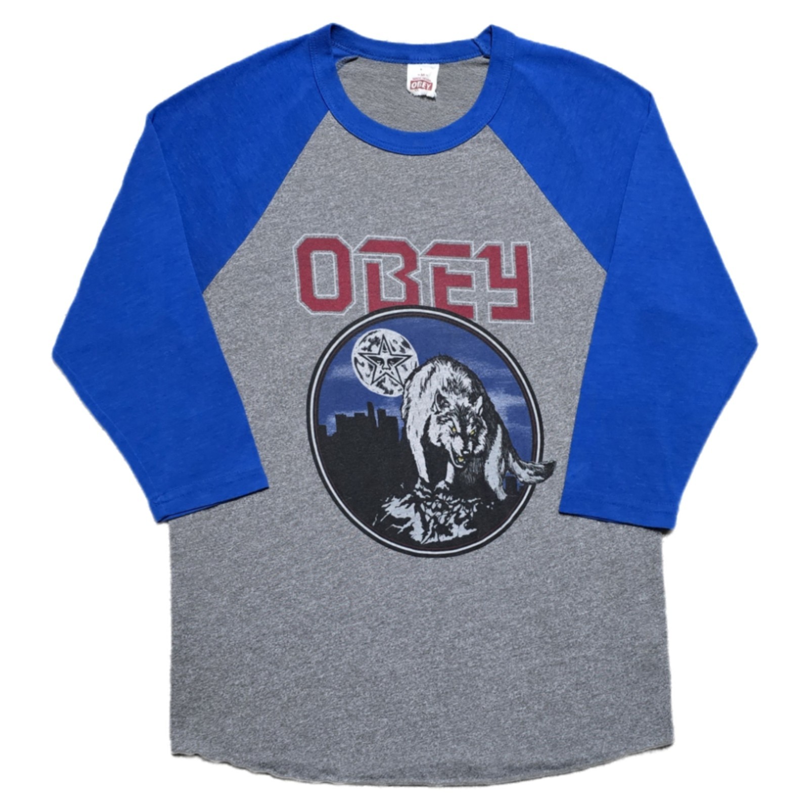 Vintage Obey T Shirt 3/4 Reglan Sleeve Skate Wolf Graphic 90s Sz M Made In USA