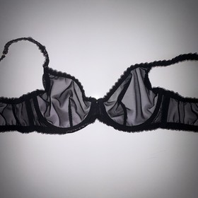 Agent Provocateur Black Sheer Mesh Underwire Bra Pink Lace Trim Bow 36D Vintage