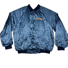 Vtg Cardinal Garden Ridge Satin Bomber Jacket Blue Size XL Made in USA Nylon