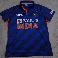 India National Cricket Team Mens Large Blue Polo Short Sleeve