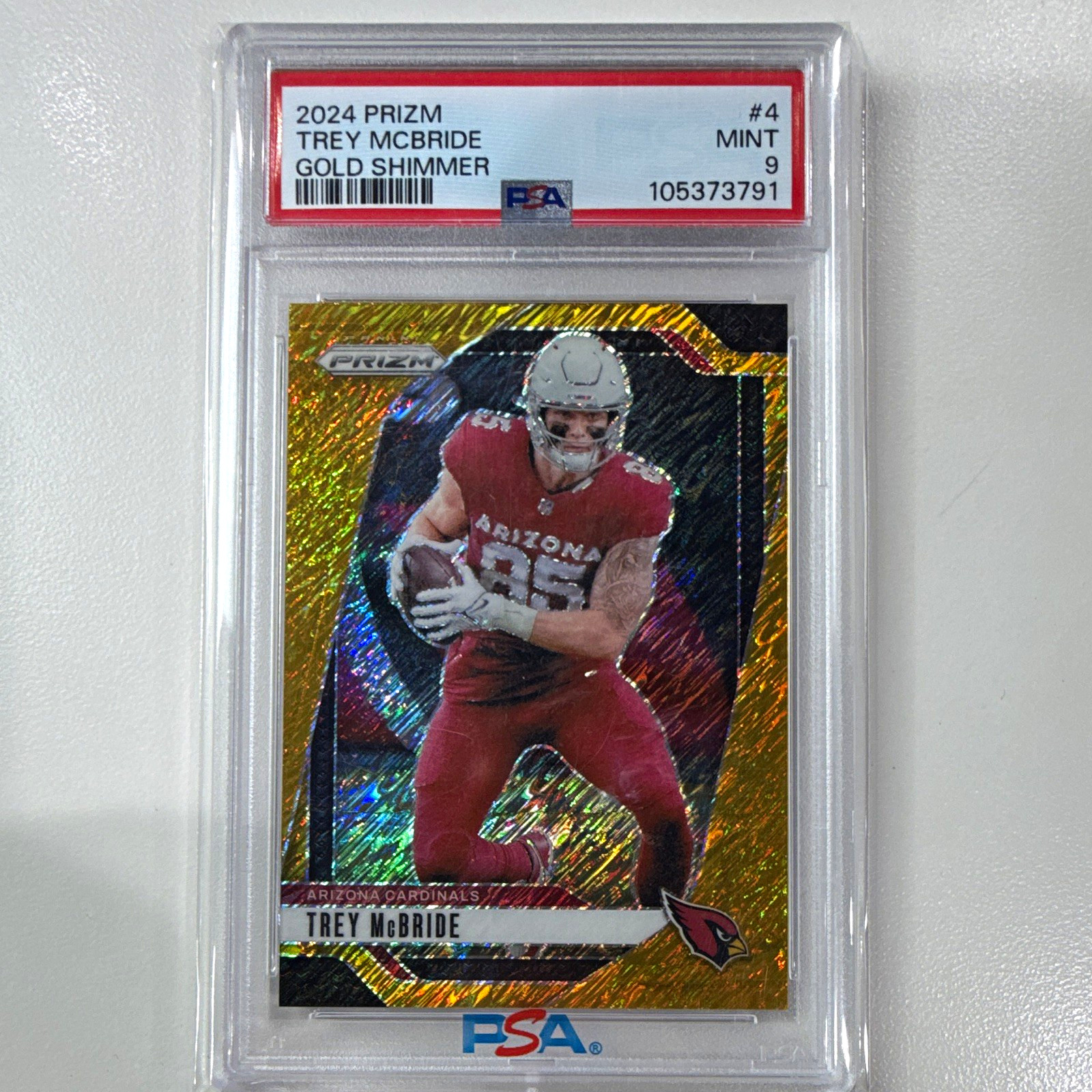 2024 PANINI PRIZM TREY MCBRIDE ARIZONA CARDINALS #4 GOLD SHIMMER /10 PSA 9
