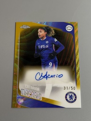 Catarina Macario 2025-26 Topps Chrome UEFA Women’s /50 Gold Wave Auto CM Chelsea