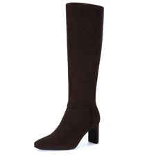 Athlefit Knee High Boots for Women Square Toe Chunky Heeled Tall Boots with S...