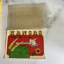 Vintage KANSAS Water Decal Luggage Car Corn State Tractor Travel Souvenir