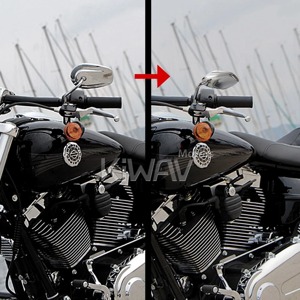 Espejos retrovisores cromados completamente metálicos vástago corto para Harley-Davidson Road King ROCKER C Foto 3 de 4