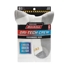 Dickies Men's Dri-tech Moisture Control Crew Socks 6 pack Shoe Size