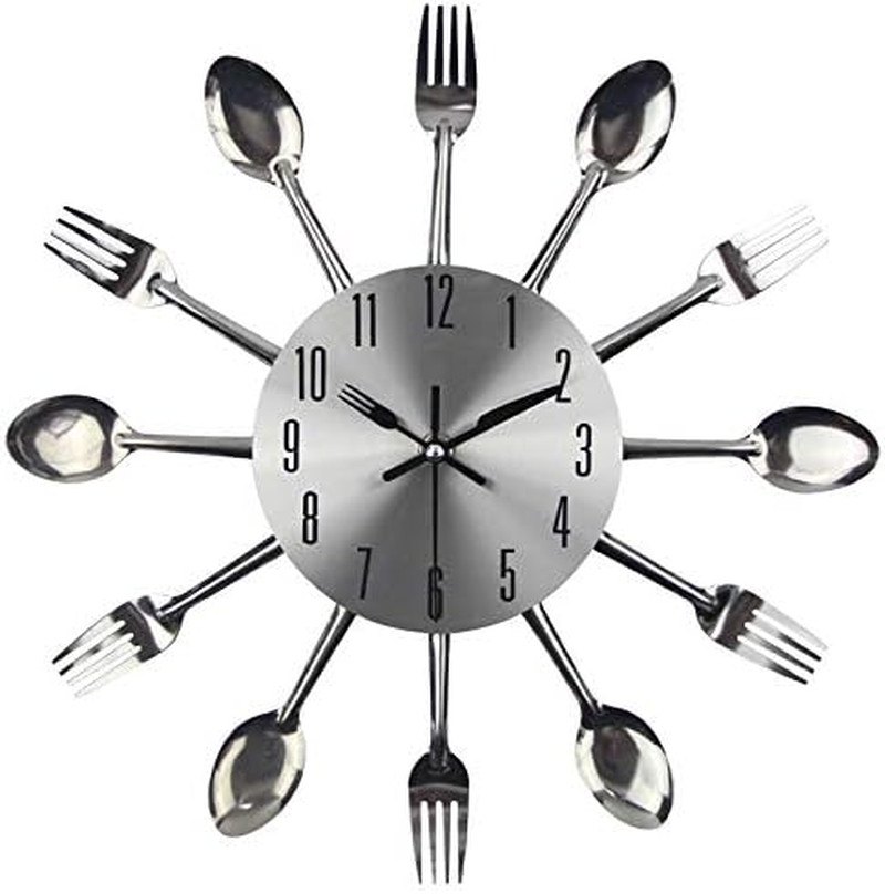 Kitchen Cutlery 3D Removable Modern Creative Wall Clock for Home Room Decor and 