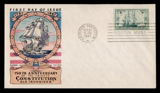 DR WHO 1947 FDC US FRIGATE CONSTITUTION SHIP FLUEGEL CACHET #951 R74360