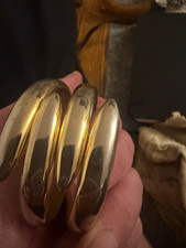 Gold Tone Metal Hinged Cuff Bangle Bracelet Round Shape No Stone