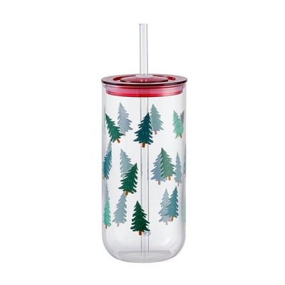 Cute Christmas Tree Tumbler Glass Sipper Cup 20oz Holiday Christmas Tree