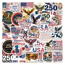 56pcs USA 250th Anniversary Stickers Patriotic Vinyl Laptop Bottle Decals
