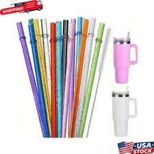 12-Pack Reusable Plastic Clear Swirl Straws, 13 Extra Long Colorful Hard Plastic