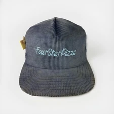 Vintage Four Star Pizza Corduroy Trucker Hat, Blue Snapback Cap w/ Name Tag