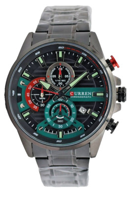 Curren Herren Uhr 46mm Edelstahl Chronograph Stoppuhr Datum Schwarz Grün Farben