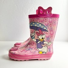 Disney Minnie Mouse Daisy Duck Pink Rubber Rain Boots Pull-On Toddler Sz 13/1