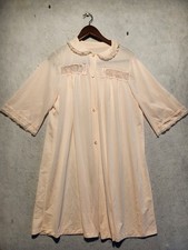 Vtg LORRAINE Pink Peignoir Nightgown Robe Gown Nylon Embroidery Sz Large