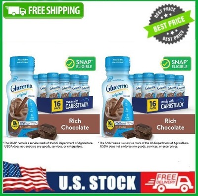 2 PACK Glucerna Original Diabetic Protein Shake, Rich Chocolate, 8 fl oz Bottle