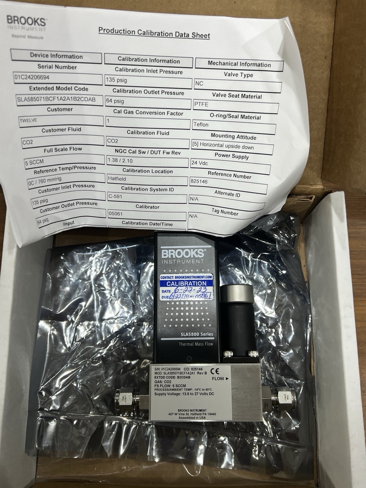 Brooks SLA5800 Elastomer Sealed Mass Flow Controller SLA585071BCF1A2A1 CO2/5/SCC