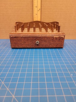 Antique Wood Spool Thread Holder Sewing Craft Organizer Storage Box Drawer