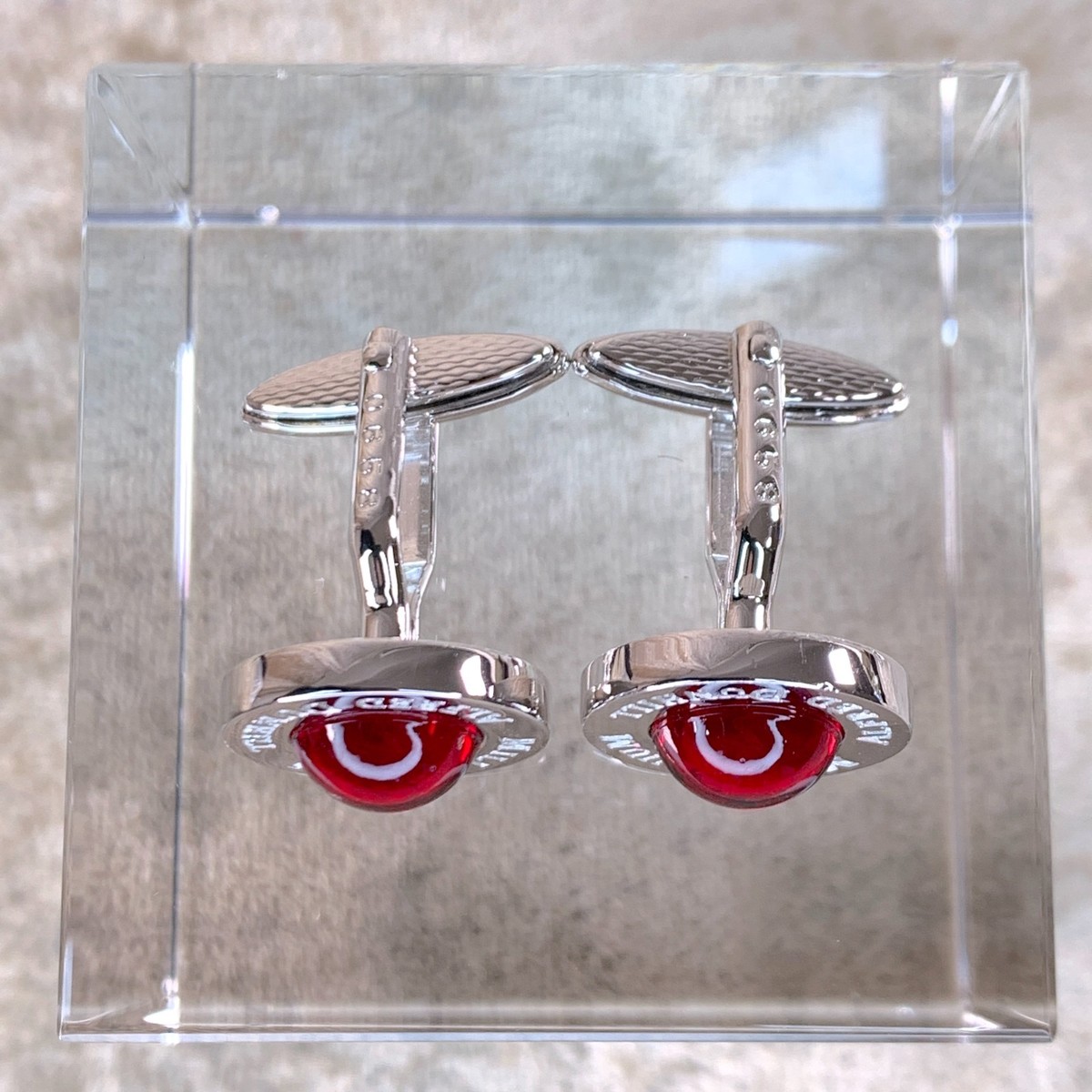 Alfred Dunhill Cufflinks Red Cabochon Silver Limited Edition Model