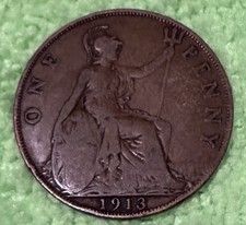 1913 I’m Great Britain King George V One Penny Coin Circulated