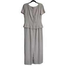 Vintage Donna Morgan Sz 10 Maxi Formal Dress Light Taupe Beige Embroidered