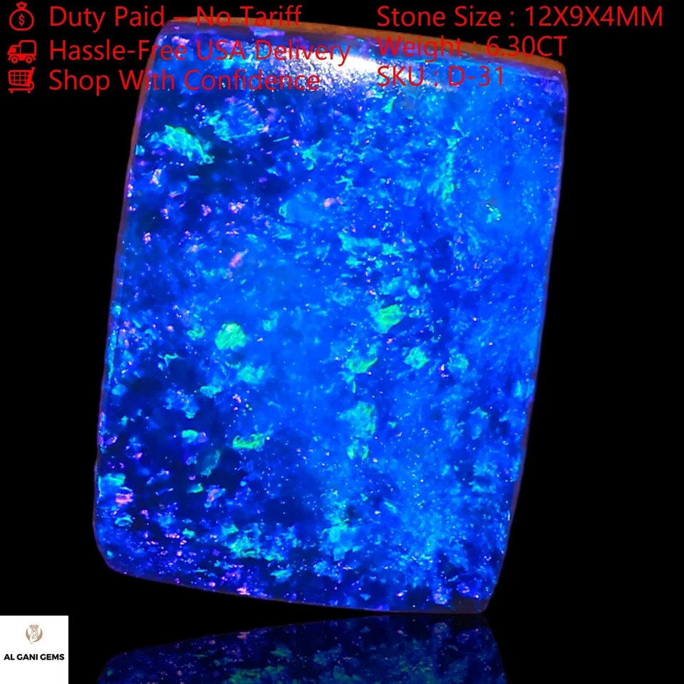 Cabujón cuadrado de diseñador de piedras preciosas de ópalo doblete creado en laboratorio de 6,30 quilates 12x9x4 mm Foto 4 de 4