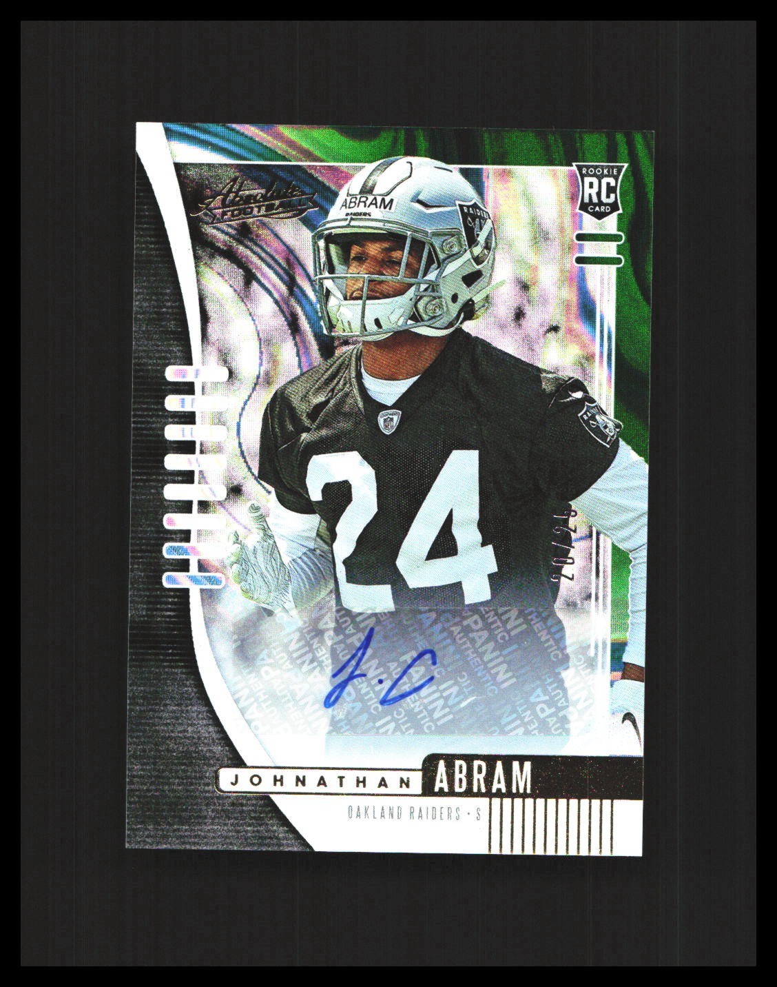 2019 Johnathan Abram Rookie Auto Absolute Green Waves /25 #182 Oakland Raiders