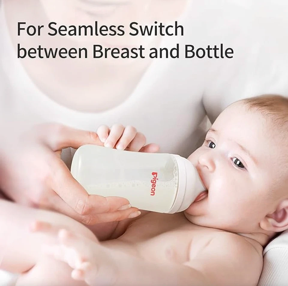 Frasco de amamentação Pigeon pescoço largo 8,1 oz anticólica (pacote com 2) com 2 mamilos 3m+ - Imagem 4 de 4