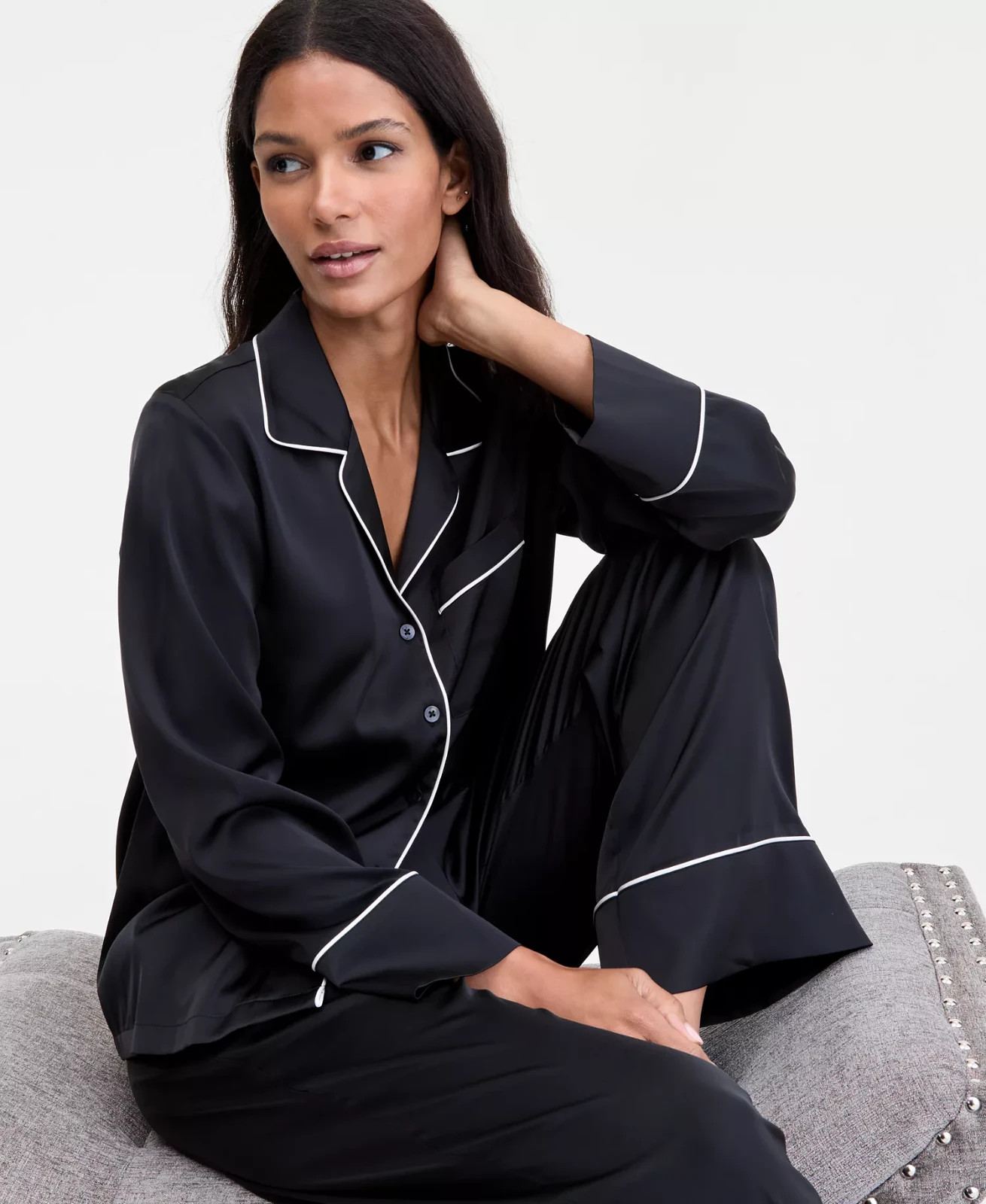 I.N.C. International Concepts E4203 Women's  Satin Long Pajama Set Size L