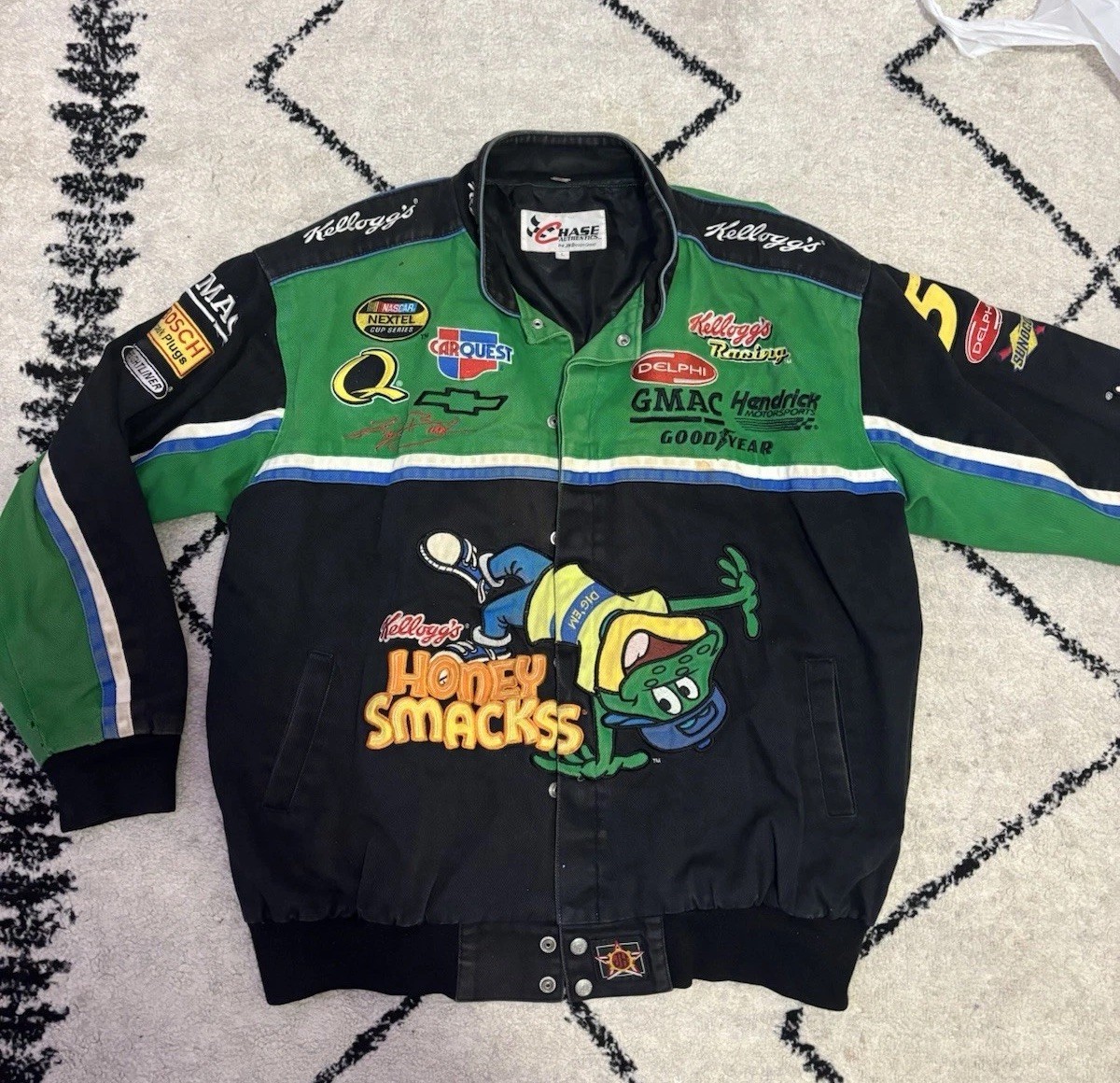 Vintage NASCAR Chase JH Designs Honey Smacks Kyle Busch #5 Racing Jacket Mens L