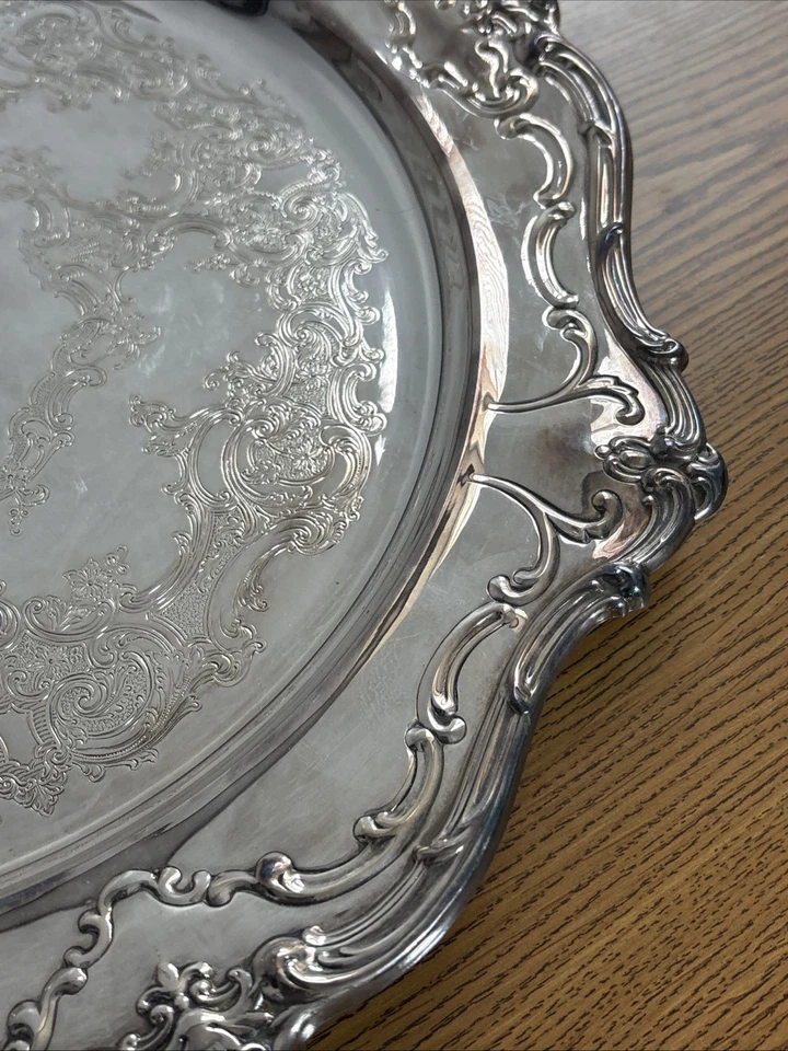 "Bandeja de platos Chantilly By Gorham mediana perseguida placa plateada vieira redonda de 15""" Foto 2 de 4