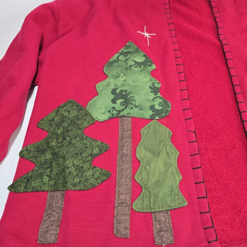 XL Vintage Handmade Red Open Christmas Tree & Snowman Sweatshirt - Image 3 of 4