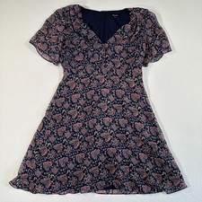 Madewell Womens Orchard Flutter-Sleeve Dress in Fan Floral Mix Size 4 Navy Blue