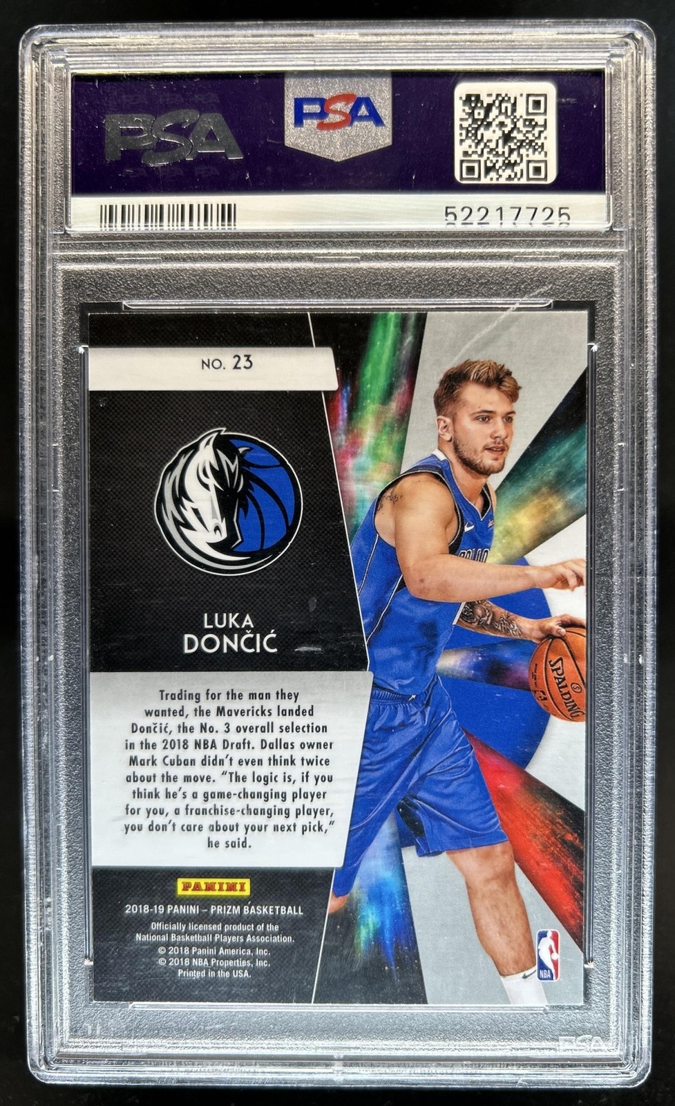 2018-19 Panini Prizm Luka Doncic Freshman Phenoms Rookie RC #23 Mavericks PSA 9 view 2