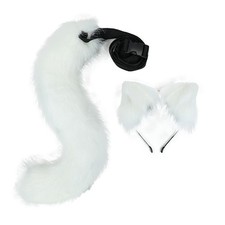 Cosplay Furry Wolf Cat Fox Tail and Ears Headband Set Costume Accessories White