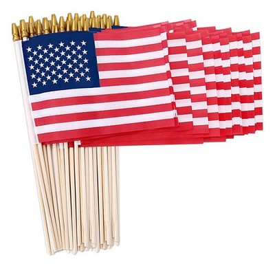 50 Pack 8x12 Inch American Flags on Stick, USA Wood Stick Flags with Kid 50 Pcs