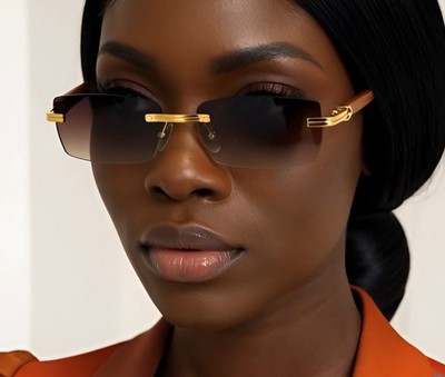Stylish Rimless Brown Gradient Women’s Sunglasses Amazon.com: HDUBFY Rimless Women main image 3