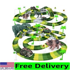 Dinosaur World Racing Playset: 156-piece Track  2 Cars - Perfect Gift for Kids