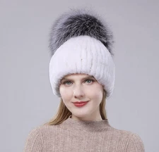 Winter Real Fur Hat Women Rex Rabbit Warm Beanie Cap Handmade Fluffy Soft
