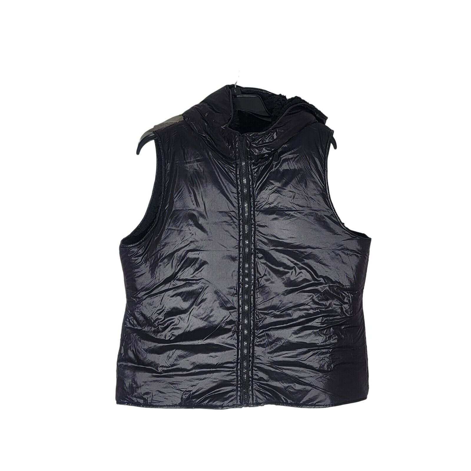⭐Calvin Klein Size L Men’s Metallic Black Quilted Hooded Puffer Vest Black New