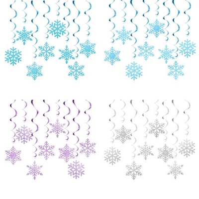 Set of 8 Christmas Snowflake Swirls Decorations Beautiful Spirals Hanging Accent