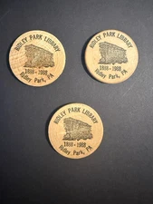 Wooden Two Cents Ridley Park PA Library 100 Year Anniversary 1888-1998 Lot of 3